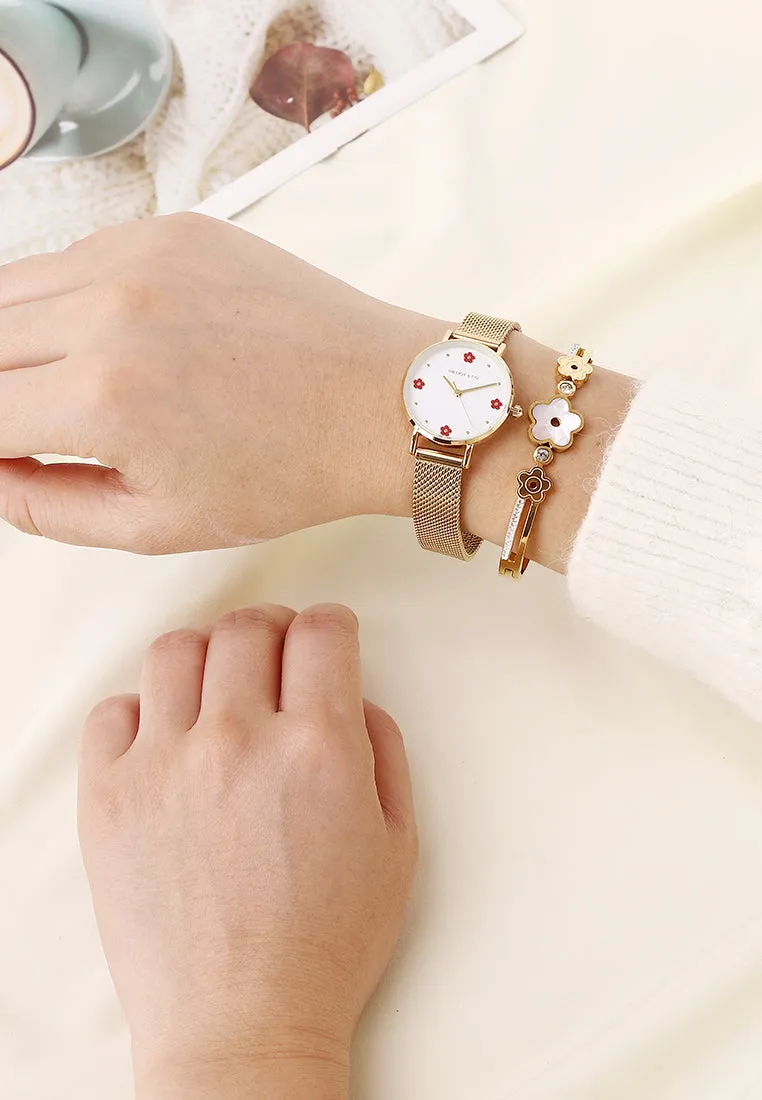 Susy Gold Mesh Watch with Bangle Set (Gold)