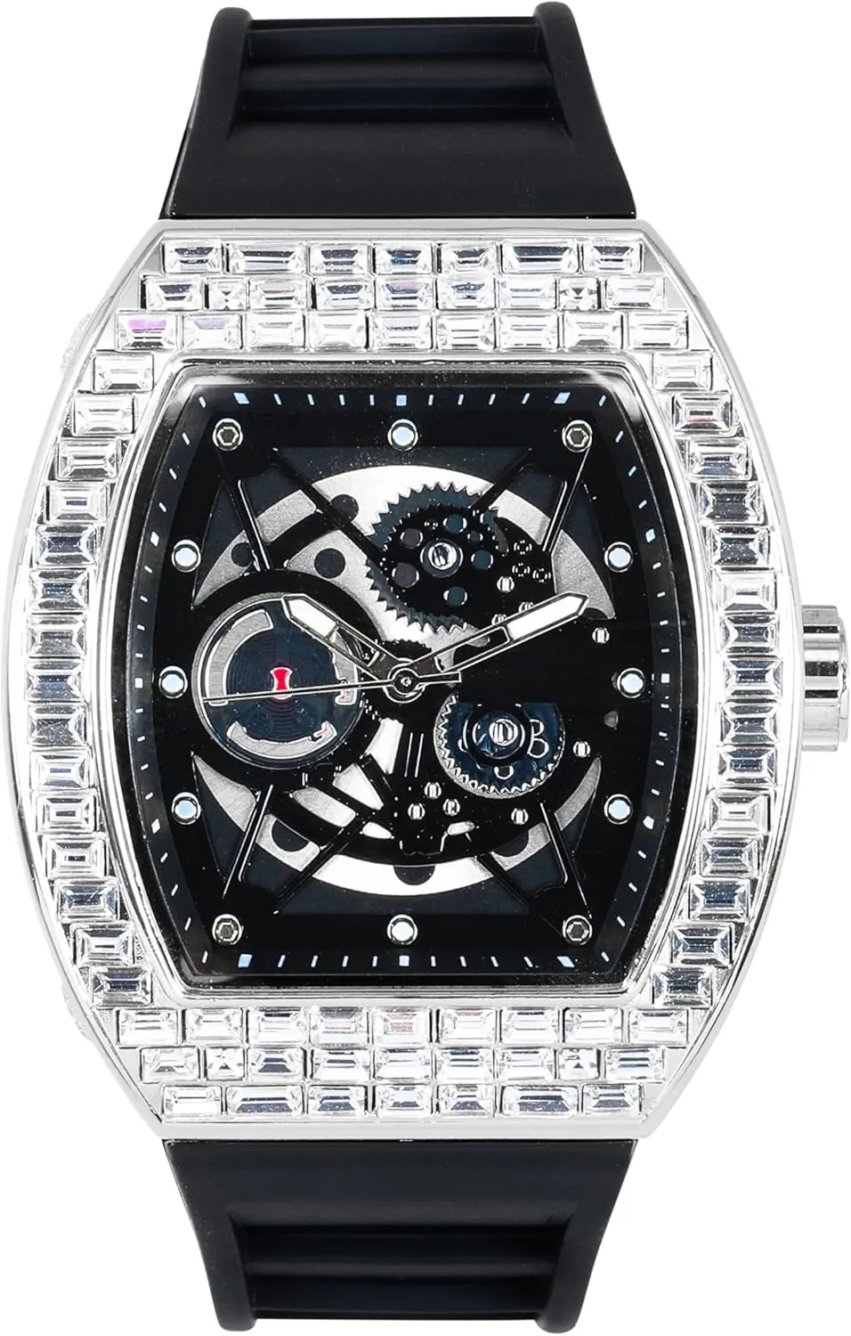 Techno Pave Men's 40mm Iced Out Tonneau Shape Silicone Band Watch
