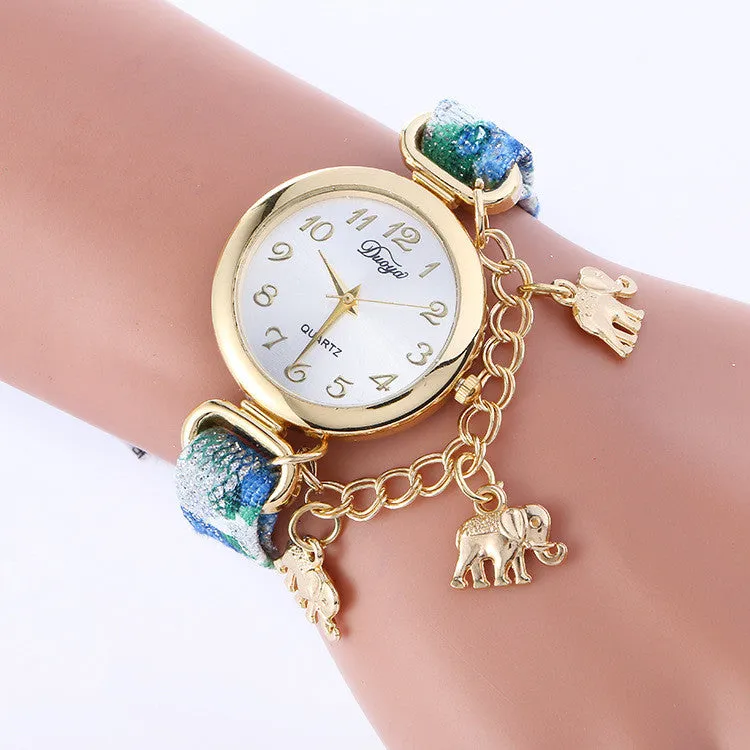 Unique Strap Elephant Pendant Watch