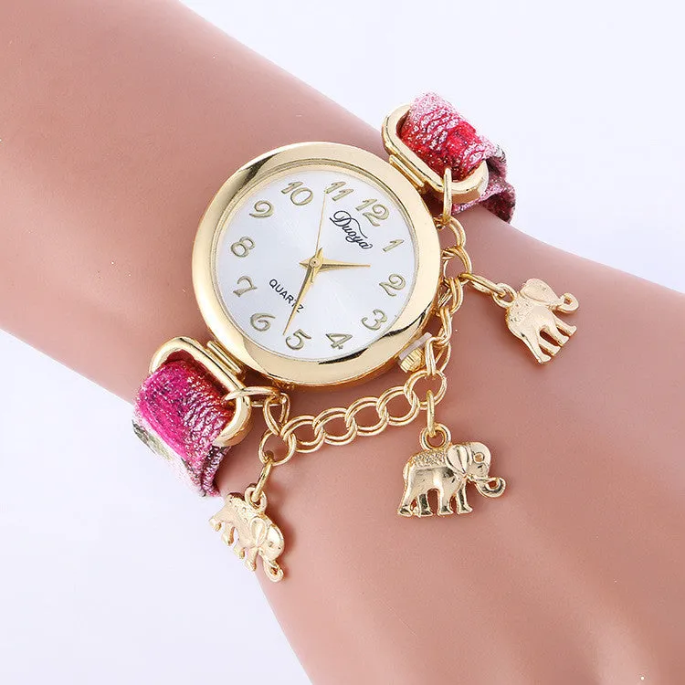 Unique Strap Elephant Pendant Watch