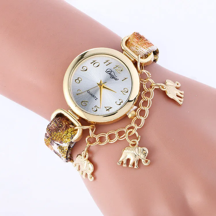 Unique Strap Elephant Pendant Watch