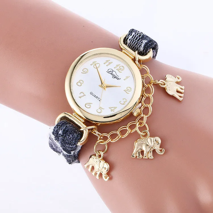 Unique Strap Elephant Pendant Watch