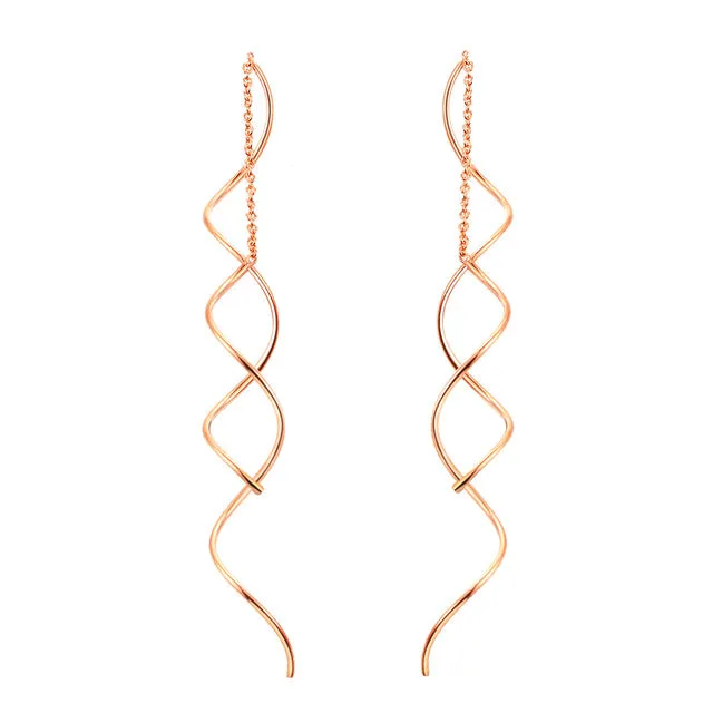 Unique Twisted Bar Long Line Chain Earrings Silver/Rose Gold Color Fashion Drop/Dangle Earring Jewelry Ear Cuff For Women DFE243