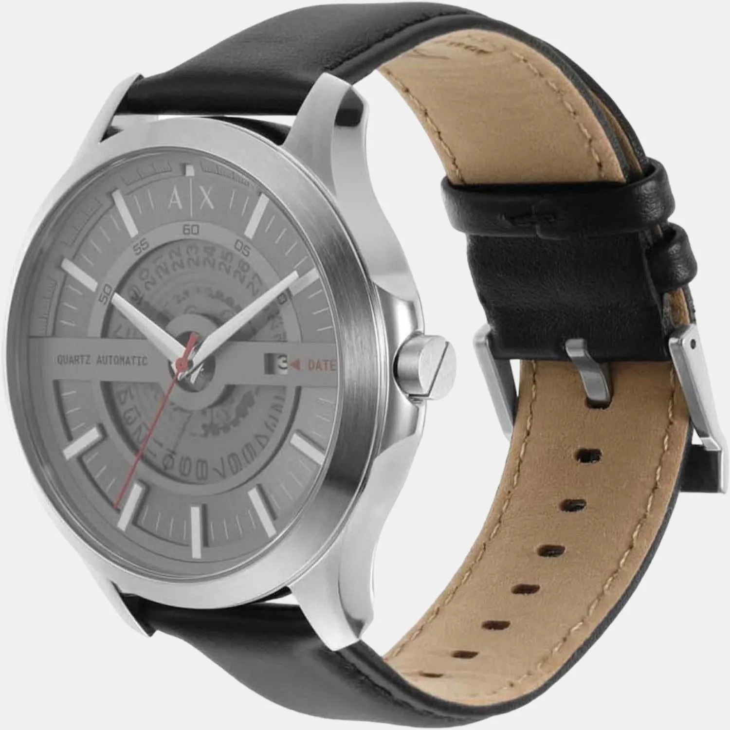 Unisex Grey Analog Leather Automatic Watch AX2445