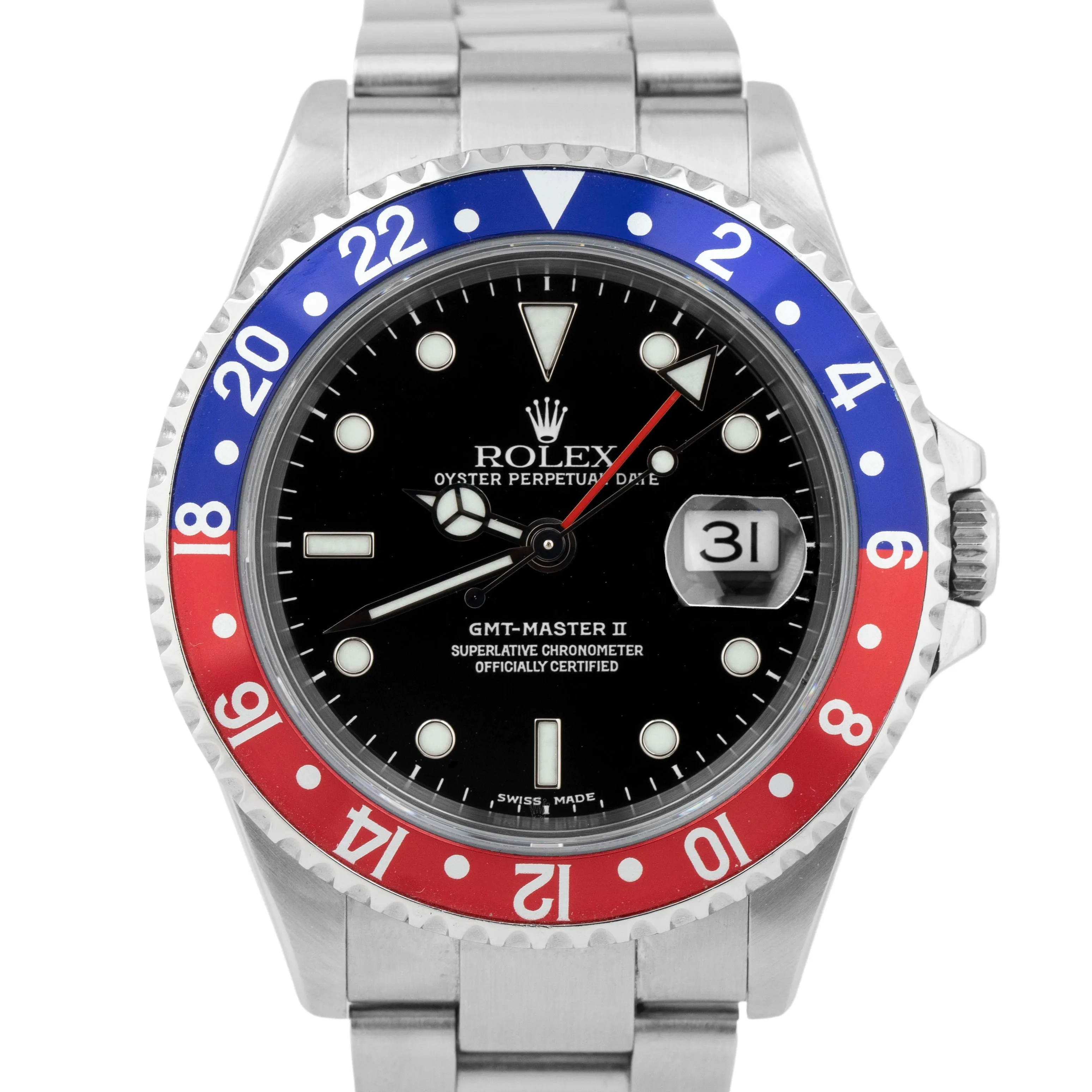 UNPOLISHED Rolex GMT-Master II PEPSI BLUE Red NO-HOLES Steel 40mm Watch 16710