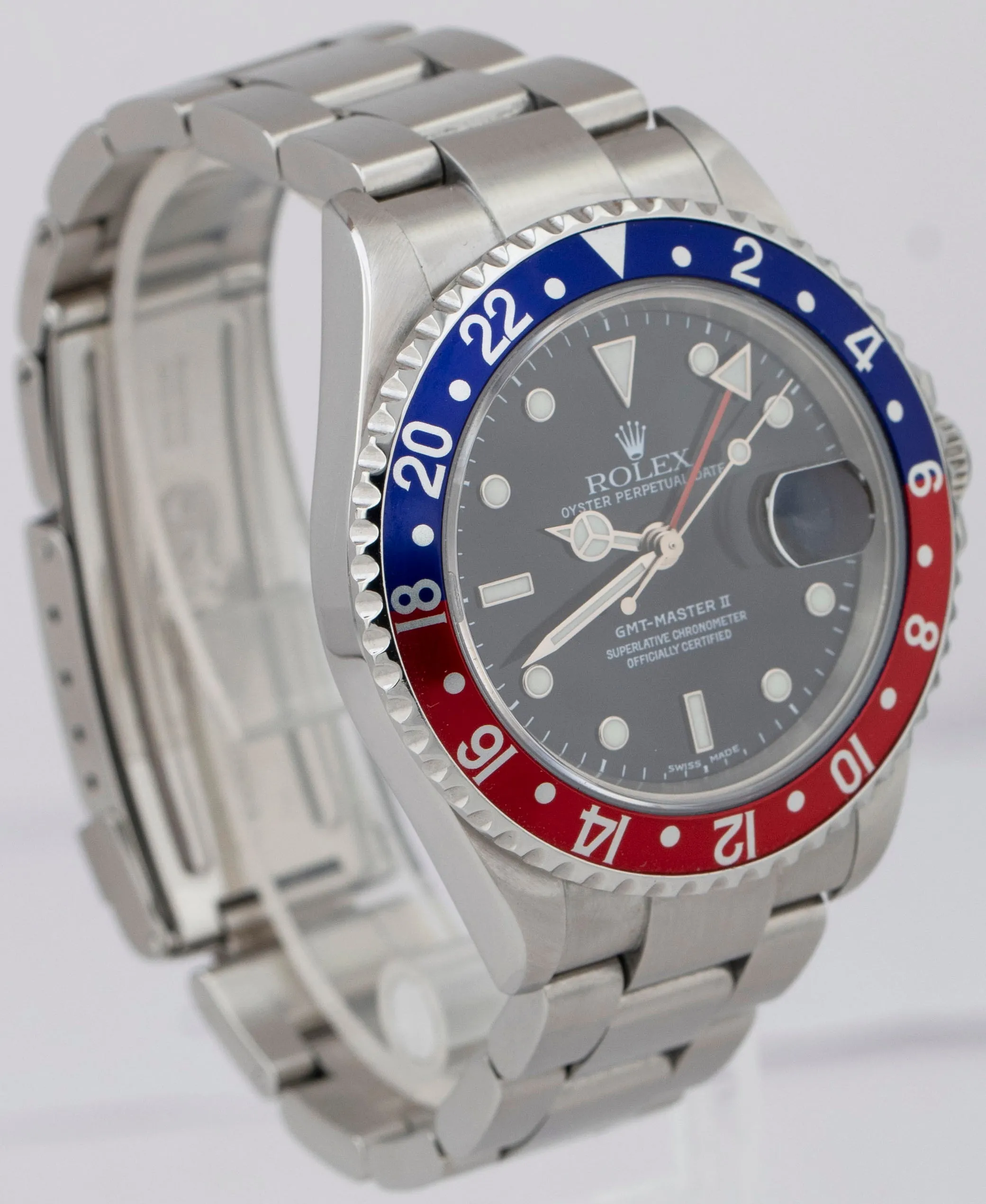 UNPOLISHED Rolex GMT-Master II PEPSI BLUE Red NO-HOLES Steel 40mm Watch 16710