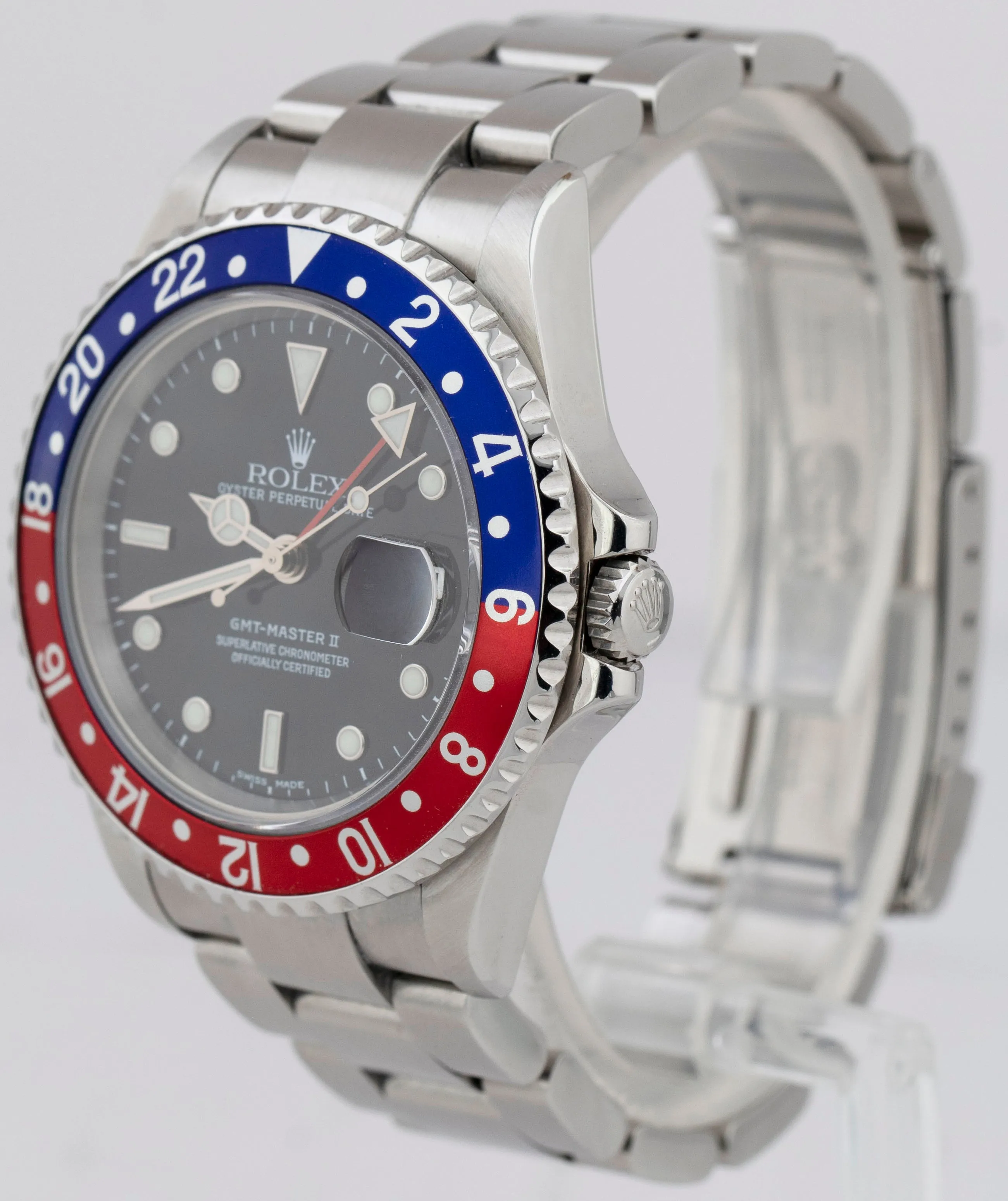 UNPOLISHED Rolex GMT-Master II PEPSI BLUE Red NO-HOLES Steel 40mm Watch 16710