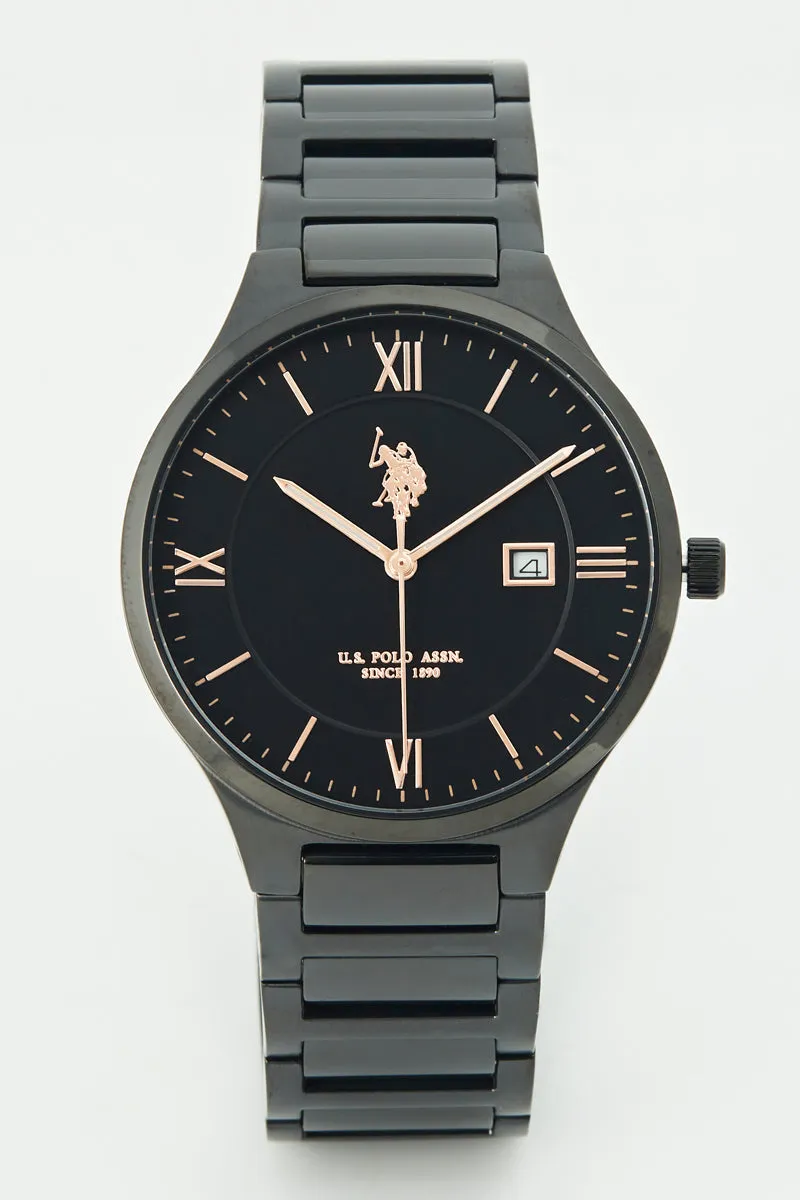 US POLO ASSN. MEN'S STAINLESS STEEL BAND WITH ROSE GOLD FINISH & PERSONALIZED S.S. BUCKLE