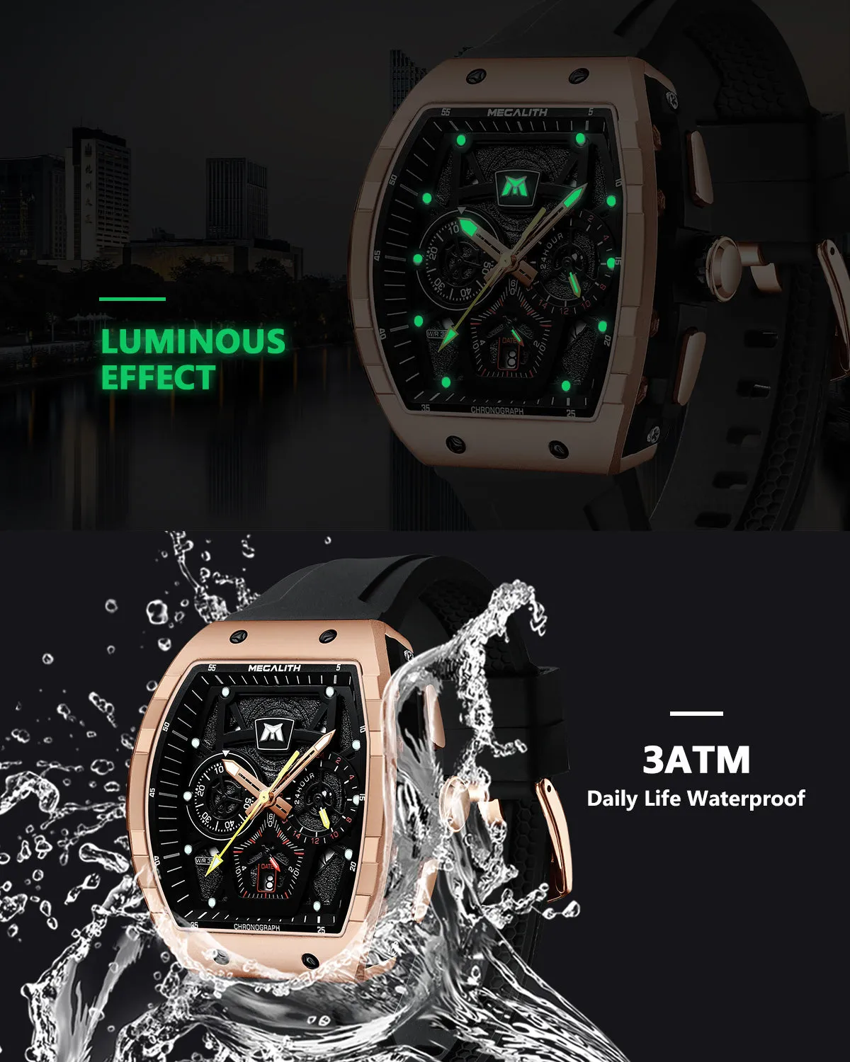 Vanguard Watch | Chronograph Watch Rubber Band | Megalith 8290M