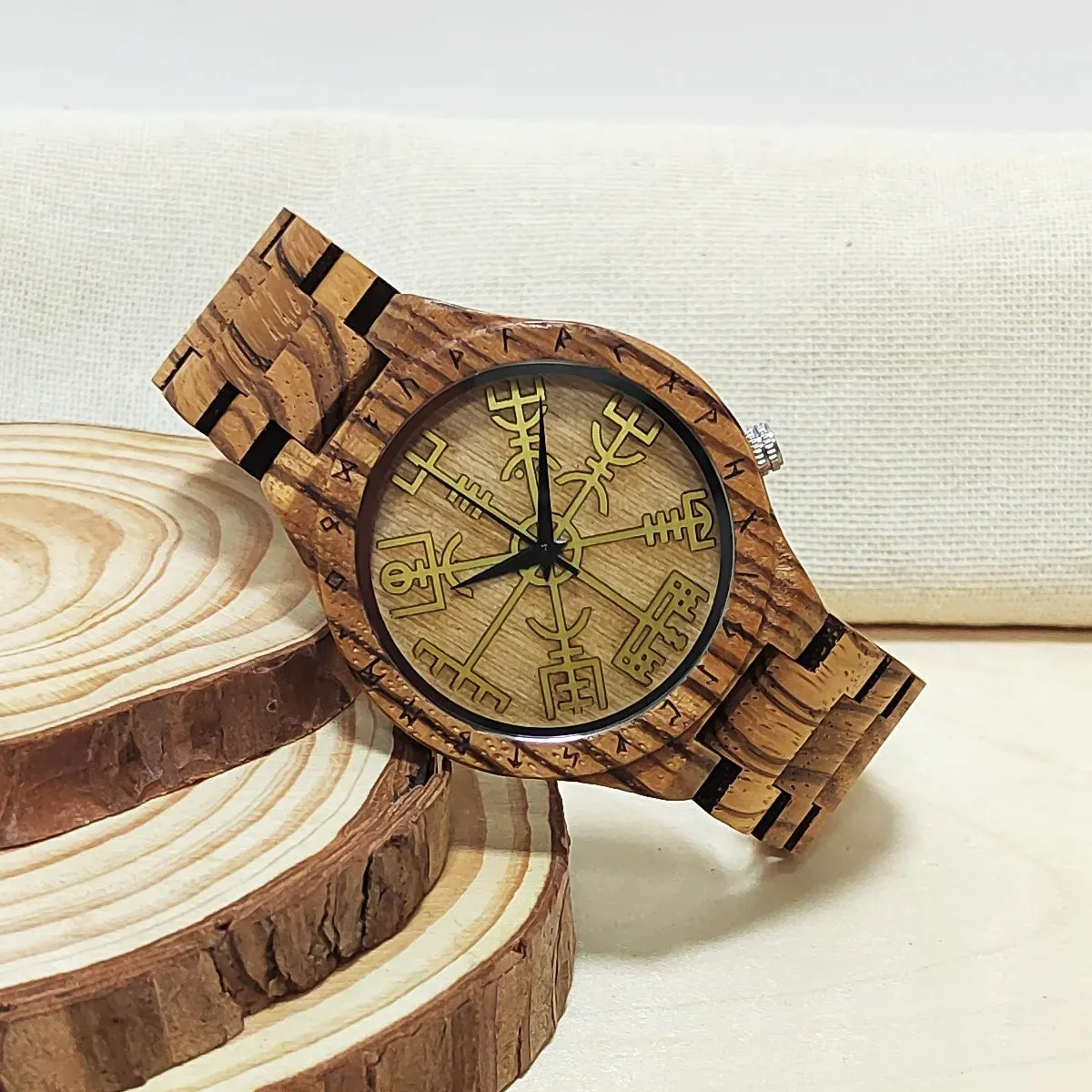 Viking Symbol Element Men's Wooden Wrist Watch