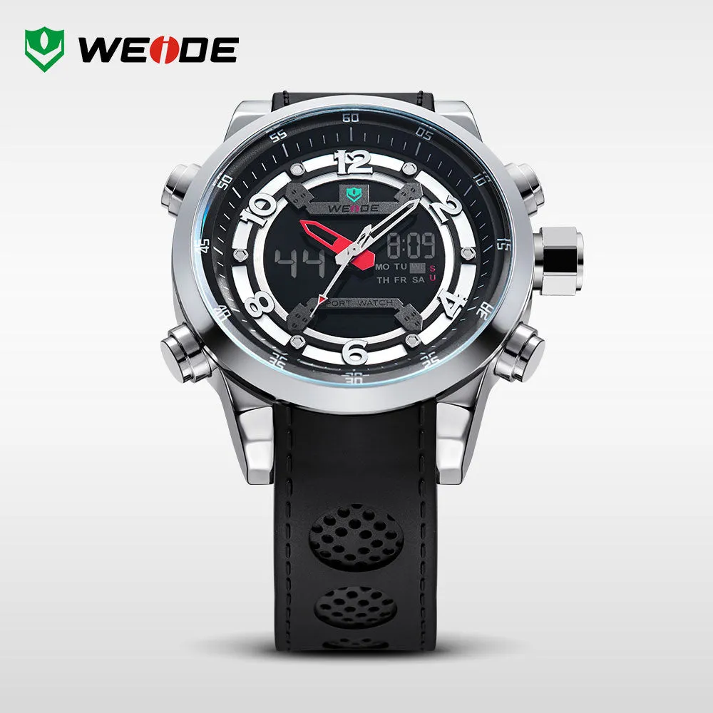 WEIDE Men's Quartz Full Steel Army Diver Watches Men Military Sports Watch PU Strap Luxury Brand LCD Back Light Wristwatch