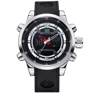 WEIDE Men's Quartz Full Steel Army Diver Watches Men Military Sports Watch PU Strap Luxury Brand LCD Back Light Wristwatch