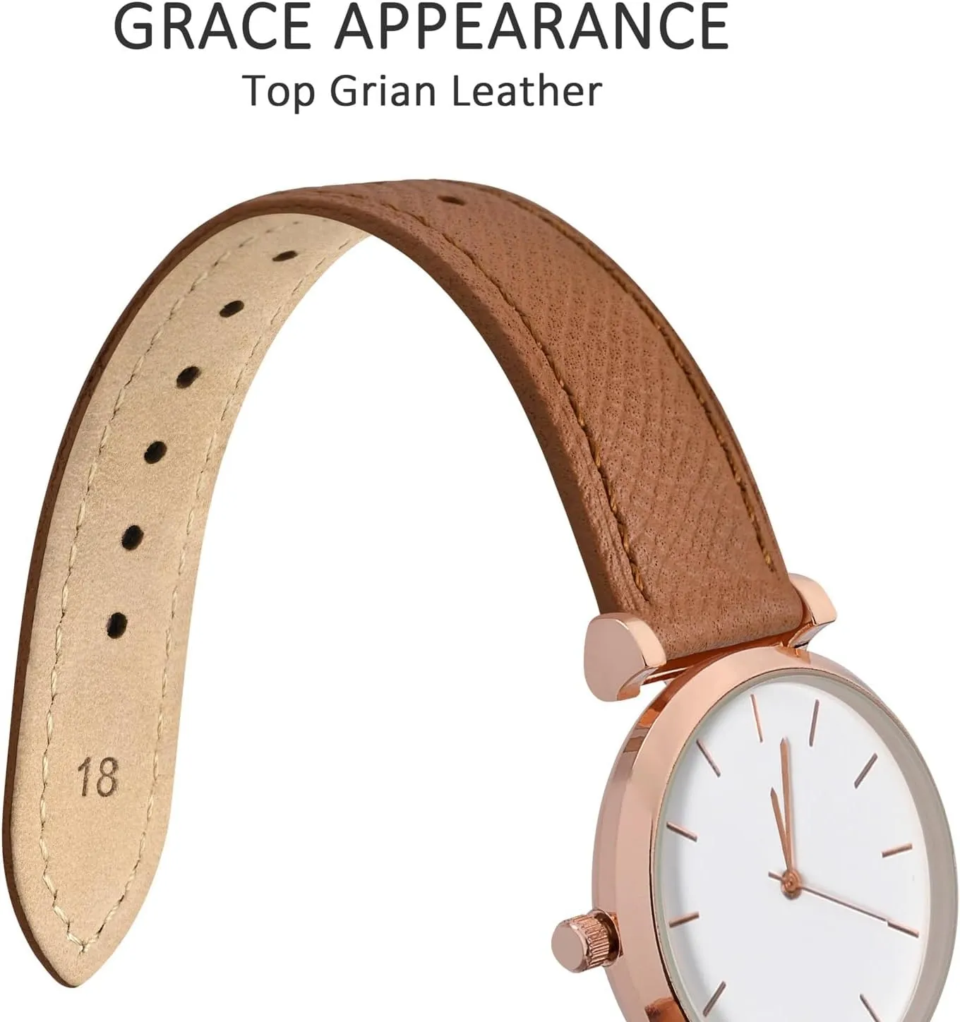 WOCCI 14mm Grace Watch Band for Ladies, Top Grain Leather, Quick Release Replacement Strap with Gold Buckle (Brown)