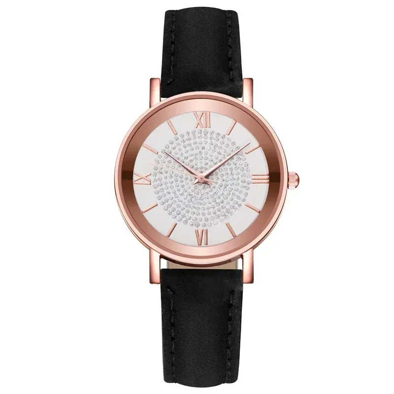 Women Watches Fashion Korean Rhinestone Pink Quartz Watch