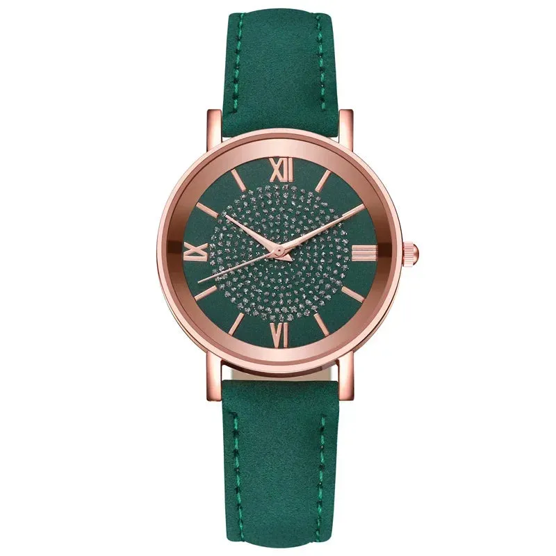 Women Watches Fashion Korean Rhinestone Pink Quartz Watch