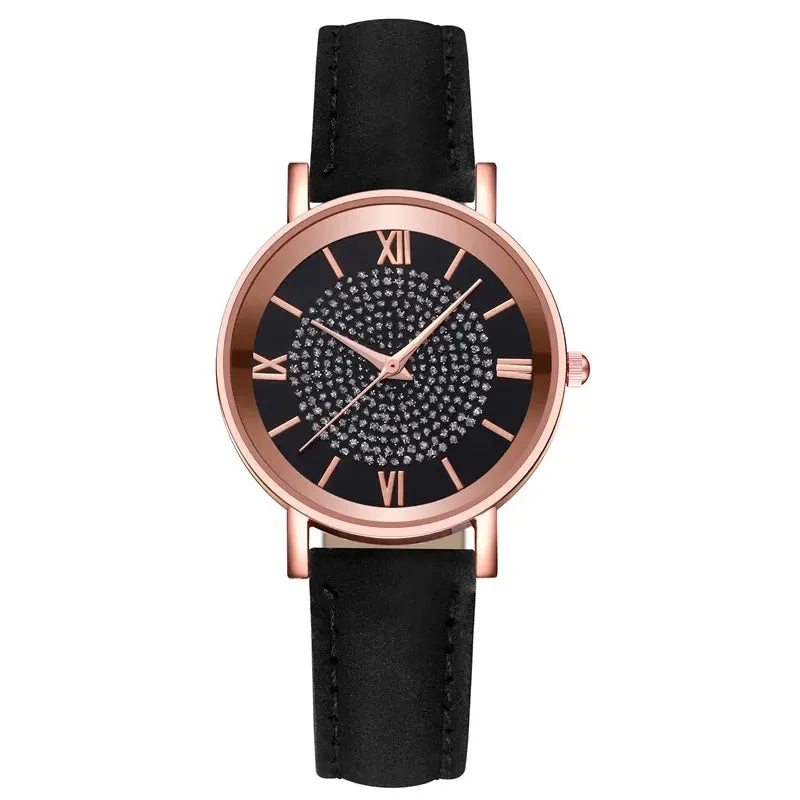 Women Watches Fashion Korean Rhinestone Pink Quartz Watch