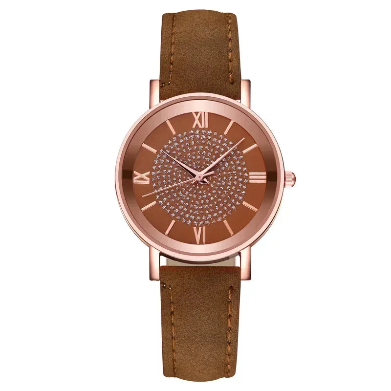Women Watches Fashion Korean Rhinestone Pink Quartz Watch