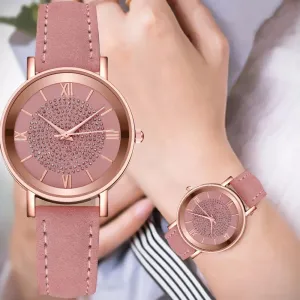 Women Watches Fashion Korean Rhinestone Pink Quartz Watch