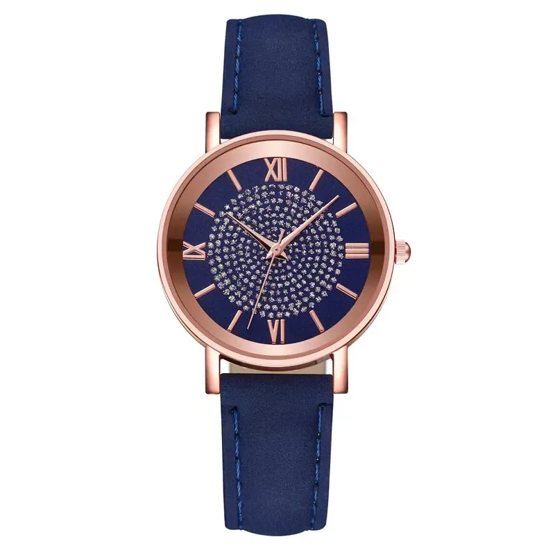 Women Watches Fashion Korean Rhinestone Pink Quartz Watch