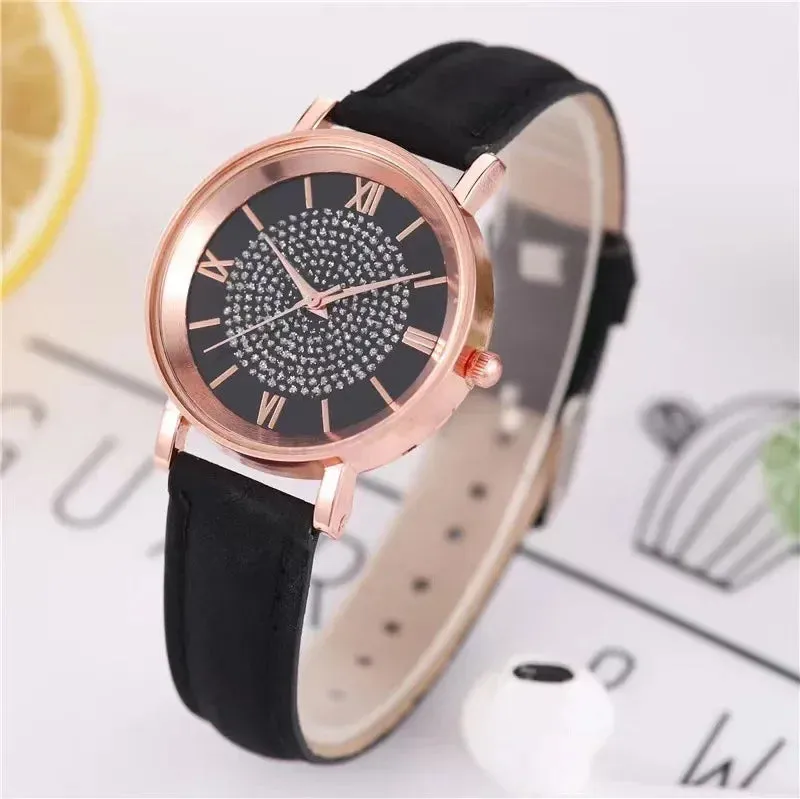 Women Watches Fashion Korean Rhinestone Pink Quartz Watch