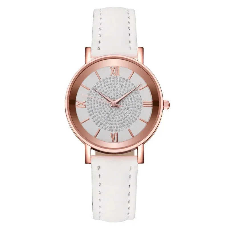 Women Watches Fashion Korean Rhinestone Pink Quartz Watch