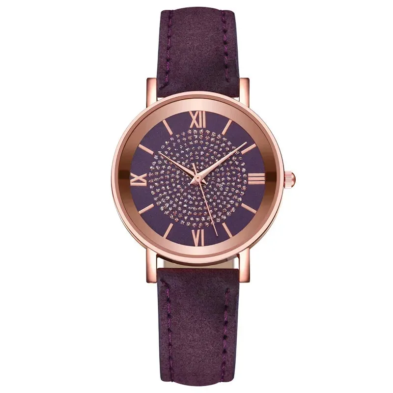 Women Watches Fashion Korean Rhinestone Pink Quartz Watch